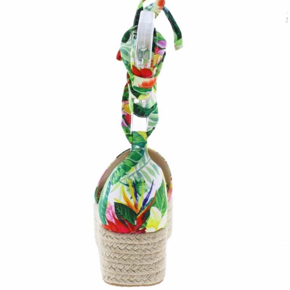 Floral palm tree flat platform espadrille sandals - Picture 2 of 4
